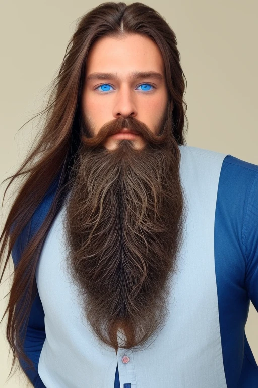 Perfect beautiful man blue eyes long hair beard