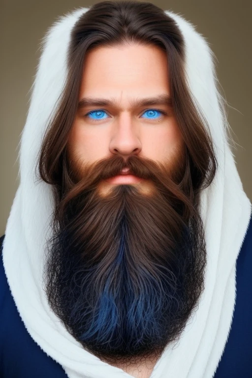 Perfect beautiful man blue eyes long hair beard