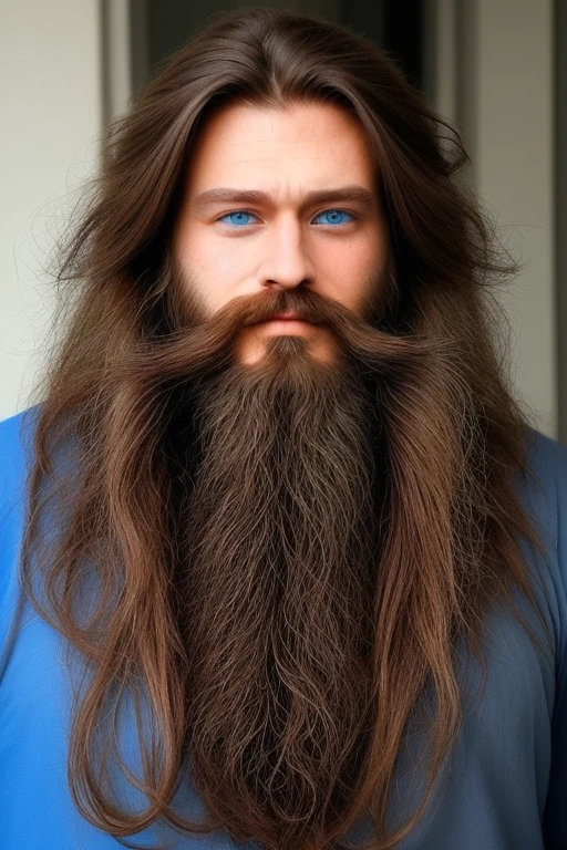 Perfect beautiful man blue eyes long hair beard