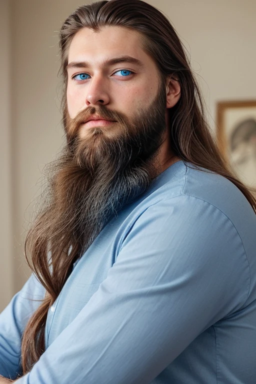 Perfect beautiful man blue eyes long hair beard