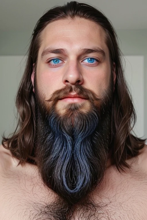 Perfect beautiful man blue eyes long hair beard