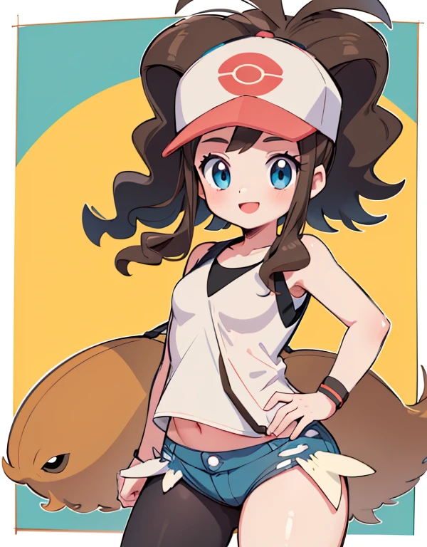 ((best quality, highly detailed, masterpiece)) 4k, 1girl, hilda pokemon, def1, curvy, muslos regordetes, muslos visibles, muslos muslos, ojos detallados, mirada aburrida, sentada en la banca de un parque, colores intensos, mirando a la camara