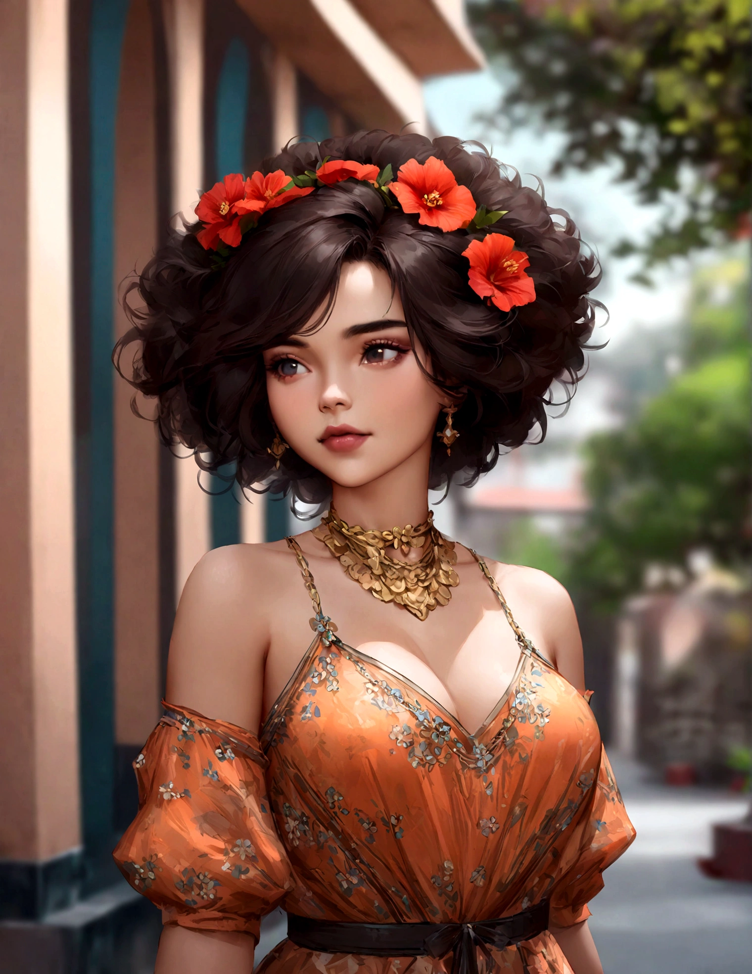 woman black dress with red flowers in her hair, artwork in the style of guweiz, guweiz, chinese girl, trending on cgstation, cute anime waifu in a nice dress, guweiz on pixiv ar