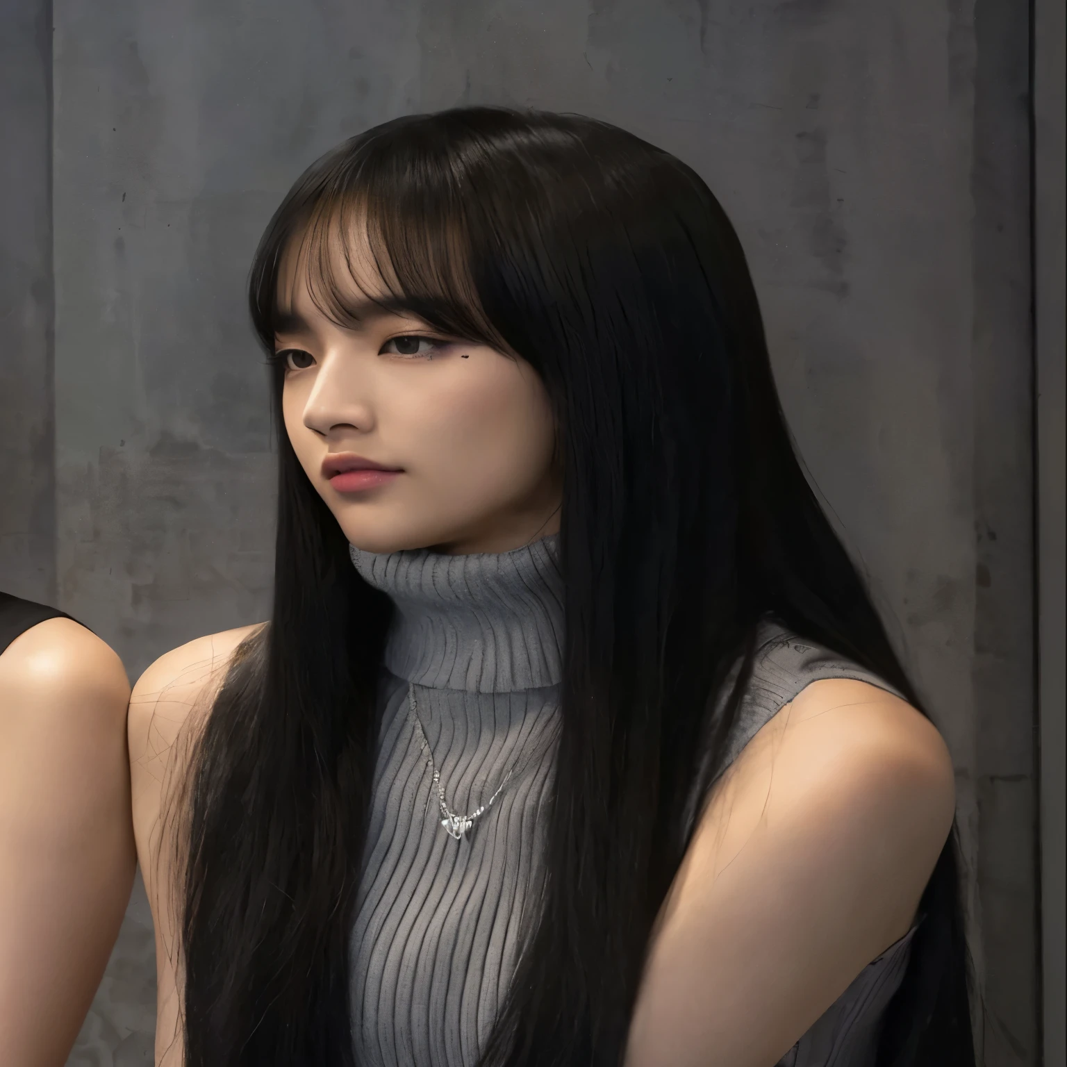 there are two women that are standing next to each other, Lalisa Manobal, Lalisa Manoban de Blackpink, jisoo de blackpink, Jisoo de Blackpink, she has black hair Con flequillo, jossi de blackpink, retrato de jisoo rosa negro, portrait of jossi de blackpink, Con flequillo, sun yunjoo, con flequillo completo, parque roseanne de blackpink