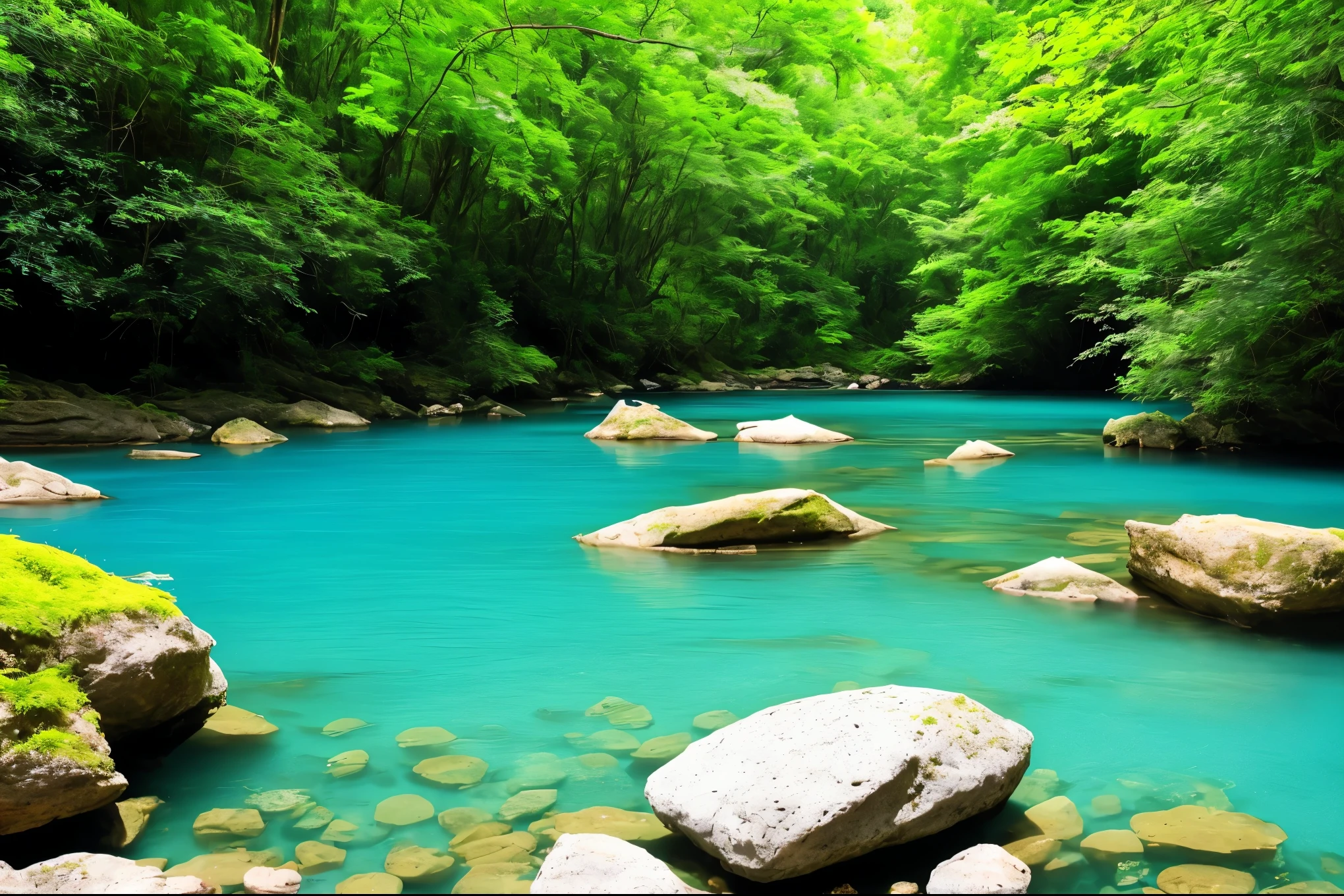 river with stunning water, peaceful and serene, blue and green water, beautiful place, very close to real nature, beautiful environment, green waters, mystical forest lagoon, magical environment, underground lake, beautiful nature, very very beautiful scenery, peaceful environment, very beautiful scenery