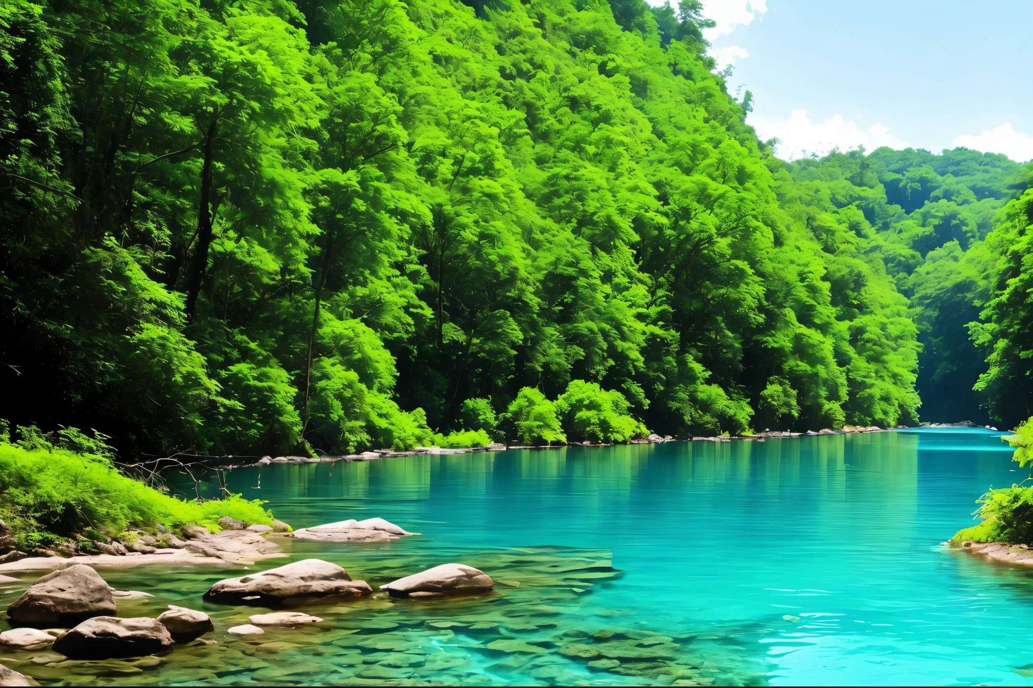 river with stunning water, peaceful and serene, blue and green water, beautiful place, very close to real nature, beautiful environment, green waters, mystical forest lagoon, magical environment, underground lake, beautiful nature, very very beautiful scenery, peaceful environment, very beautiful scenery