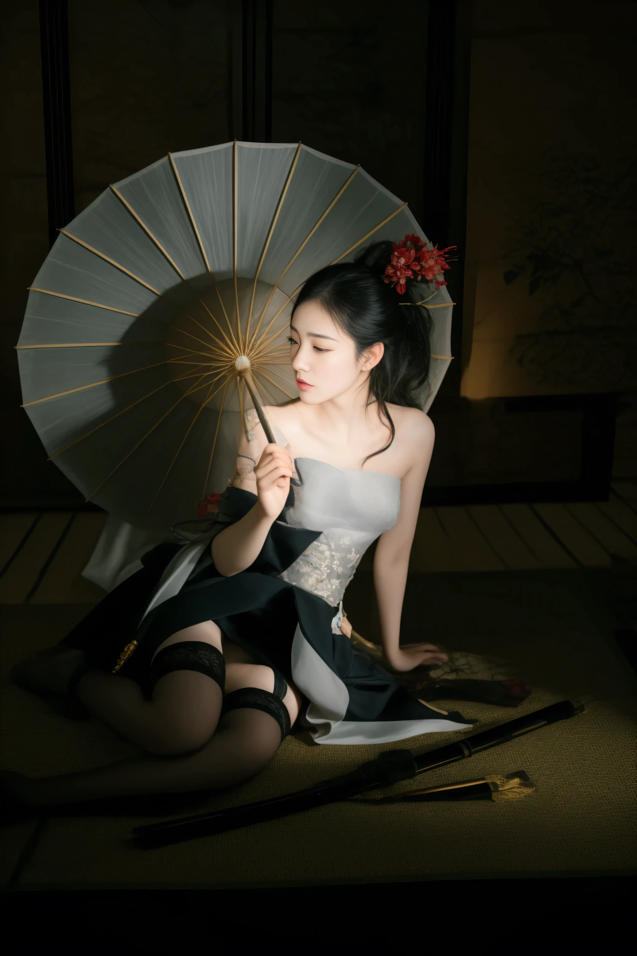 arafed asian woman sitting on the floor holding a parasol, elegant japanese woman, japanese goddess, photo taken with nikon d 7 5 0, photo taken with nikon d750, taken with canon eos 5 d mark iv, inspired by Chen Yifei, traditional beauty, glamorous and sexy geisha, inspired by Nishikawa Sukenobu