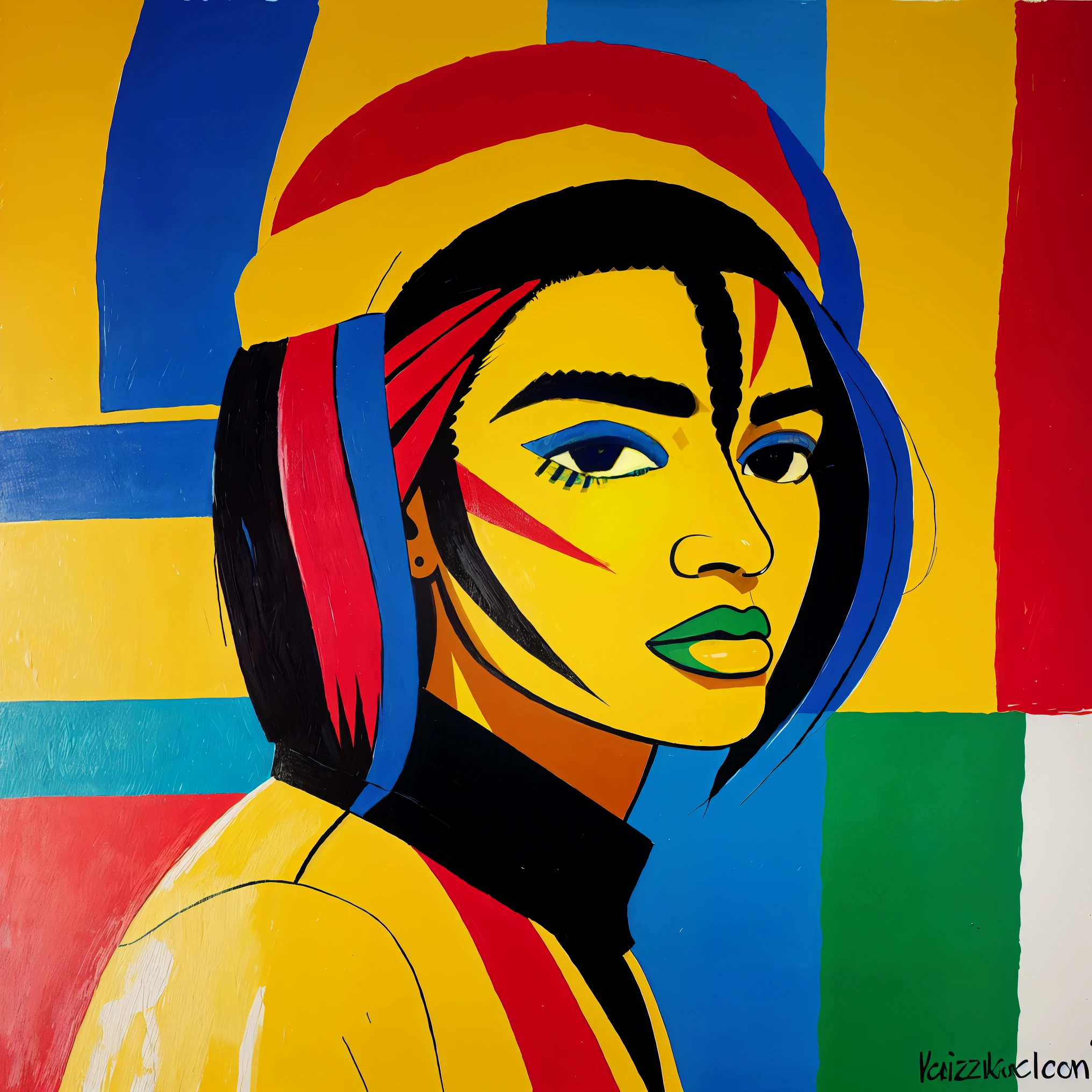 create a painting that is inspired by basquait and jackson pollack, very colorful using colors of the Brazilian flag