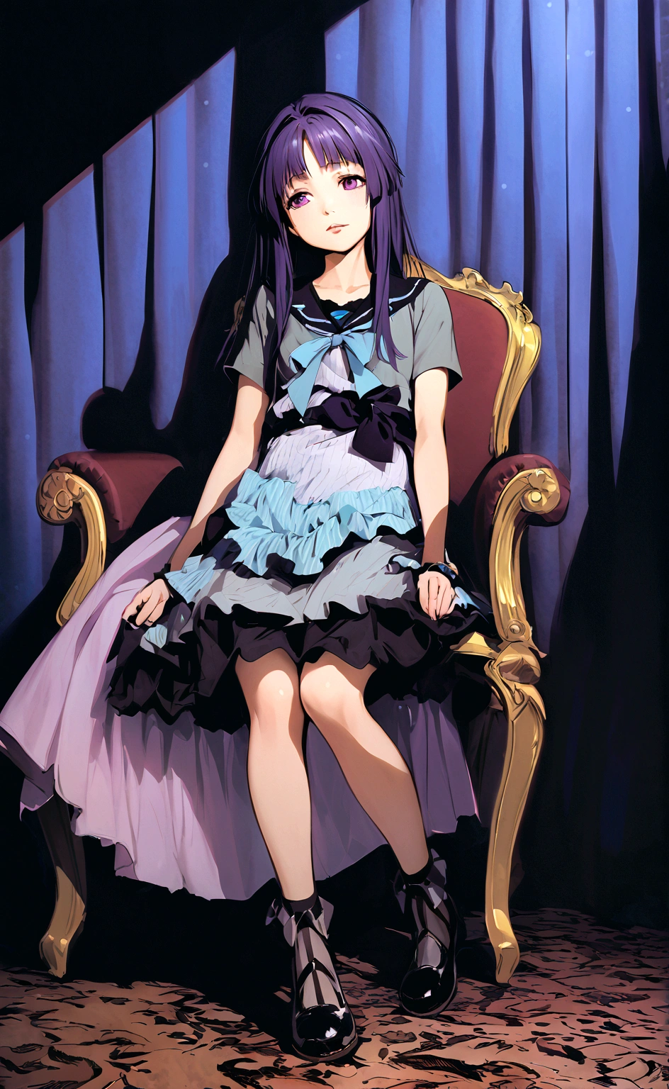 furude rika, blue hair, purple eyes