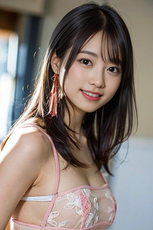 (8K、Raw photography、top-quality、masterpiece:1.2)、(realisitic、Photorealsitic:1.37)、ultra-detailliert、超A high resolution、1 girl、see the beholder、beautifull detailed face、A smile、Constriction、(Slim waist) :1.3)、Beautiful detailed skin、Skin Texture、Floating hair、Professional Lighting、Whole human body、Longhaire、a blond、white lace underwear、dress room、schools、Bob Hair、E-cup、Happy smile、、Red ribbons、a baby face、Childisuppin、Moising lips、Thin pink lips