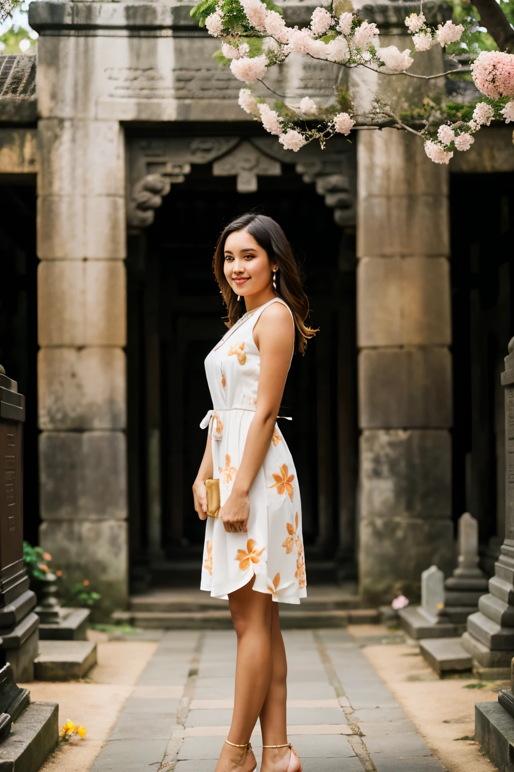 full body of charming woman with Frangipani, Plumeria, Temple Tree, Graveyard Tree and exy dress 👗