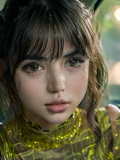 Ana de Armas olhos verdes brilhantes, deitada, pornografia POV, explicit pornography explicit pornography, Symmetrical face, boca perfeita, alta qualidade, Hiper realista.