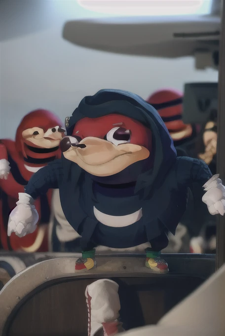 Ugandan knuckles no humans, white gloves, on a airplane as a frighter