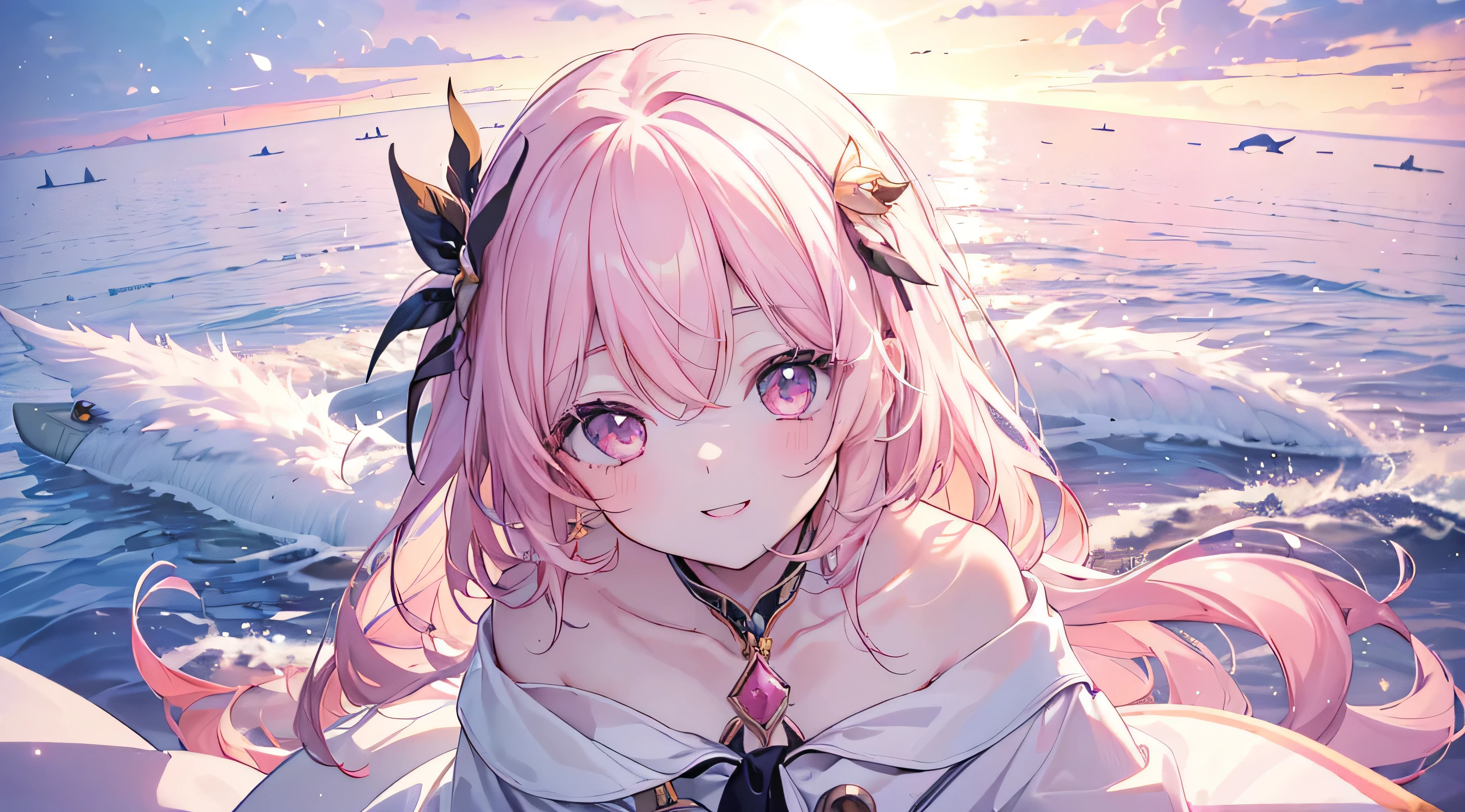 high school girl,((Highest quality、masterpiece、Ultra-fine、Ultra-fine、Exquisite、16k、Full HD)) 、(((The best smile)) 、((The Great Migration)) 、(Looking up))),Soft sunlight、((sunny)) 、Dark Eyes、Long eyelashes、White skin、(Pale pink lips、Pale pink cheeks、thin and long)、 ((cute)) ((one person)) 、