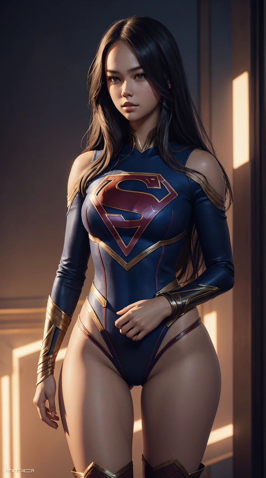 Courtney Eaton, supergirl sexy clothes, character portrait, 5 9 9 0 s, long hair, intricate, elegant, highly detailed, digital painting, artstation, concept art, smooth, sharp focus, illustration, art by wlop, charlie bowater and alexandra fomina, (Thick thighs:1.3)