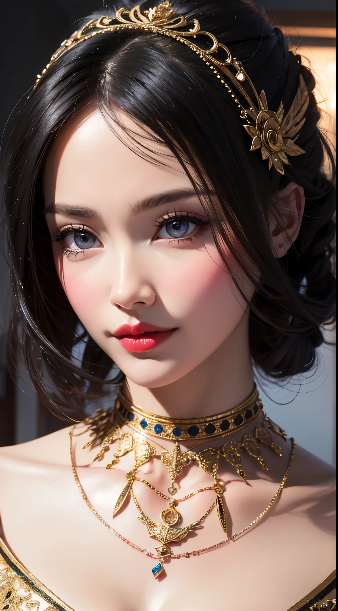 eye reflection, musical note black hair ornament, UHD, red retina, pink lips, masterpiece, accurate, anatomically correct, textured skin, super details, high details, high quality, best quality, highres, 1080P, HD, 4K, 8k, 16k.