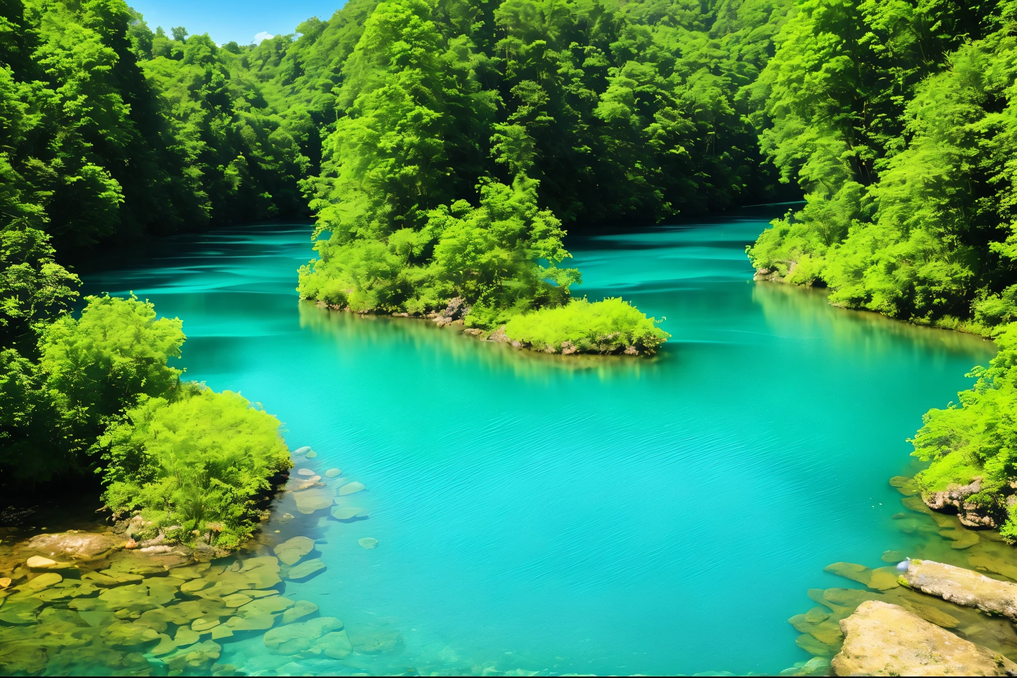 river with stunning water, peaceful and serene, blue and green water, beautiful place, very close to real nature, beautiful environment, green waters, mystical forest lagoon, magical environment, underground lake, beautiful nature, very very beautiful scenery, peaceful environment, very beautiful scenery