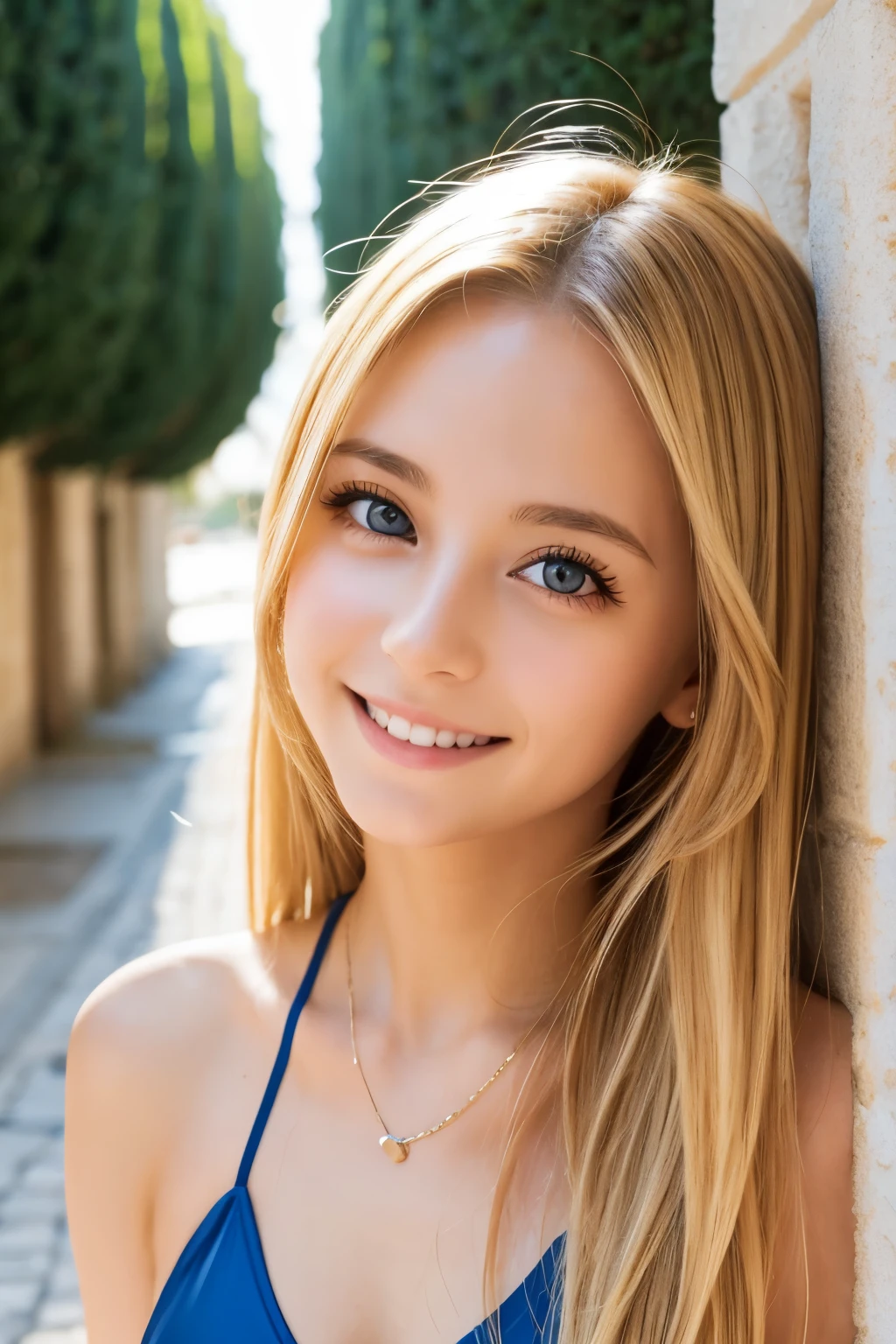 France、Italy、smile、Swimsuit、Blonde long hair、Shining eyes、stare、Big eyes、
