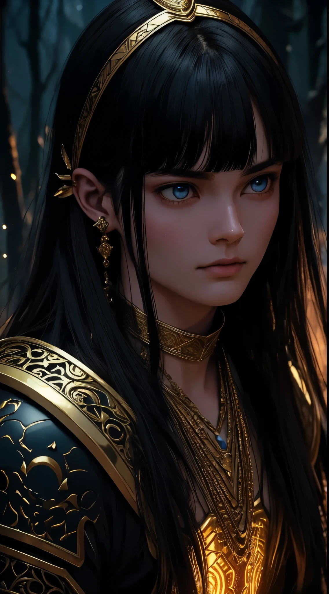 1 boy with delicate features wearing an Elden ring style RPG armor, glowing golden energy, ((long dark hair)), ((indian bangs)), (best quality,4k,8k,highres,masterpiece:1.2),ultra-detailed,(realistic,photorealistic,photo-realistic:1.37),fantasy,character art,concept art,dramatic lighting,volumetric lighting,intricate details,cinematic composition,vibrant colors,mystical,ethereal