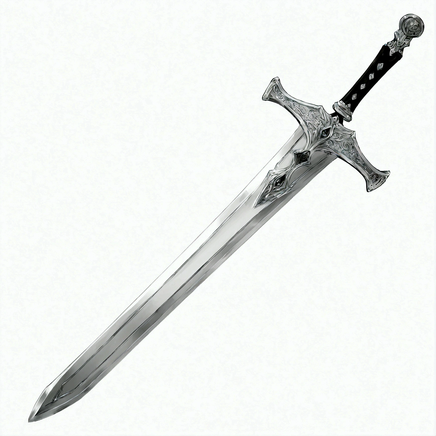 um grande, legendary sword with red runic details, cabo de madeira escura, runas vermelhas brilhando na lamina, ao fundo um deserto,
