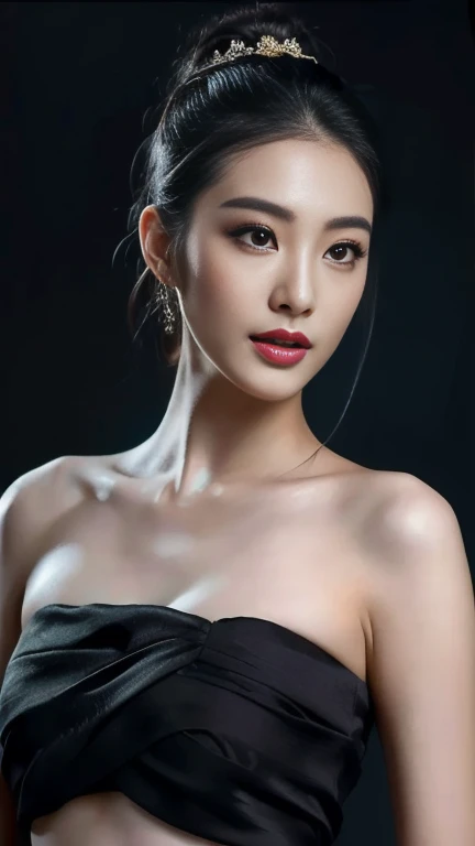 Close-up of a woman in a black dress with a fro on her head., Gorgeous Chinese model, beautiful female model, beautiful female model, Beautiful Asian woman, beautiful korean girl, beautiful female model, Chinese women&#39;s bust size is 36., Photo of a thin young model, Chinese girl, beautiful asian girl, beautiful south korean women, Female model, 2 4 years old, beautiful korean girl