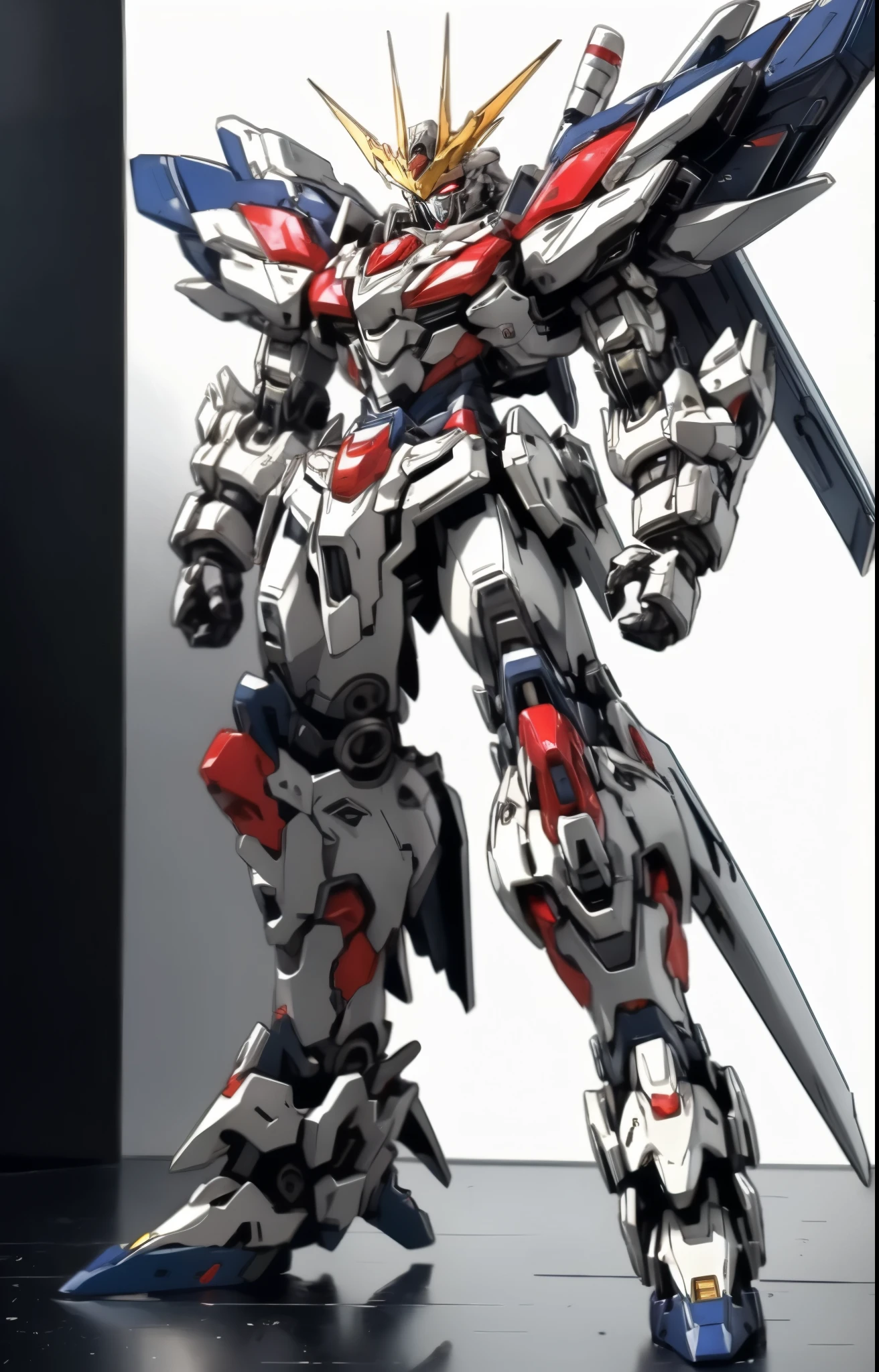 Humanoid Mecha, fully enclosed shoulder guards, matching arm and leg guards, full body, full armor, the design balances heavy with agility, (the color scheme is primarily white with red and blue accents, the concept Inspired by Super robot, organic biotech armor, standing, floating high above the futuristic sci-fi city), exquisite and mature art style, (aura effect, energy, glowing eyes, the armor glows), ((SRS)), metallic, dynamic, dramatic, high definition, best quality, highres, ultra-detailed, ultra-fine painting, extremely delicate, professional, perfect body proportions, anatomically correct, symmetrical face, extremely detailed eyes and face, high quality eyes, creativity, RAW photo, UHD, 32k, Natural light, cinematic lighting, masterpiece-anatomy-perfect, masterpiece:1.5