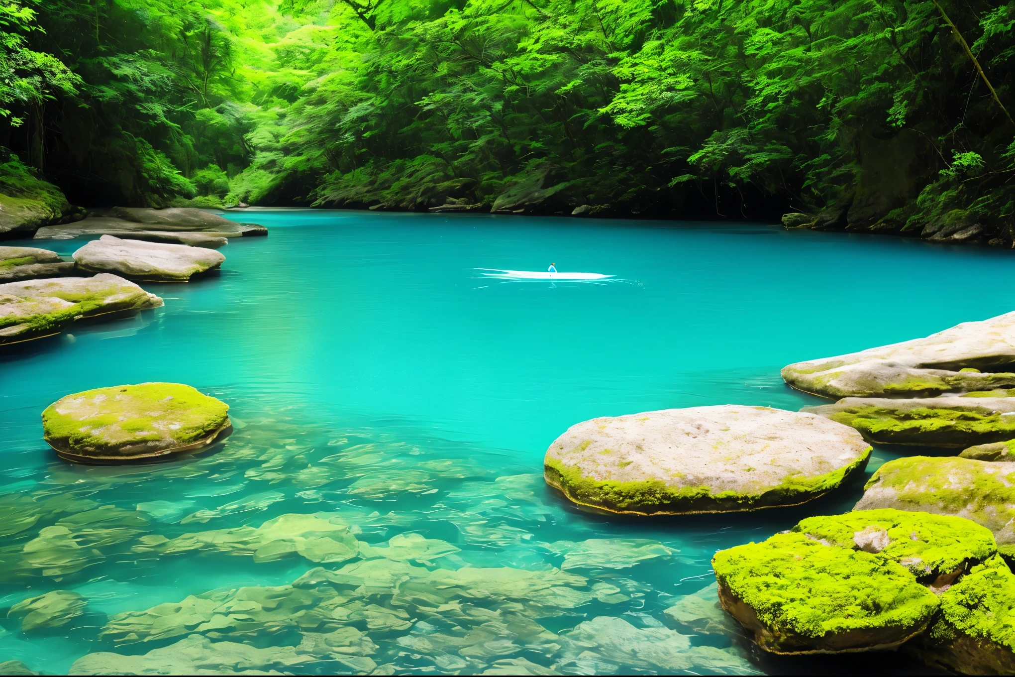 river with stunning water, peaceful and serene, blue and green water, beautiful place, very close to real nature, beautiful environment, green waters, mystical forest lagoon, magical environment, underground lake, beautiful nature, very very beautiful scenery, peaceful environment, very beautiful scenery