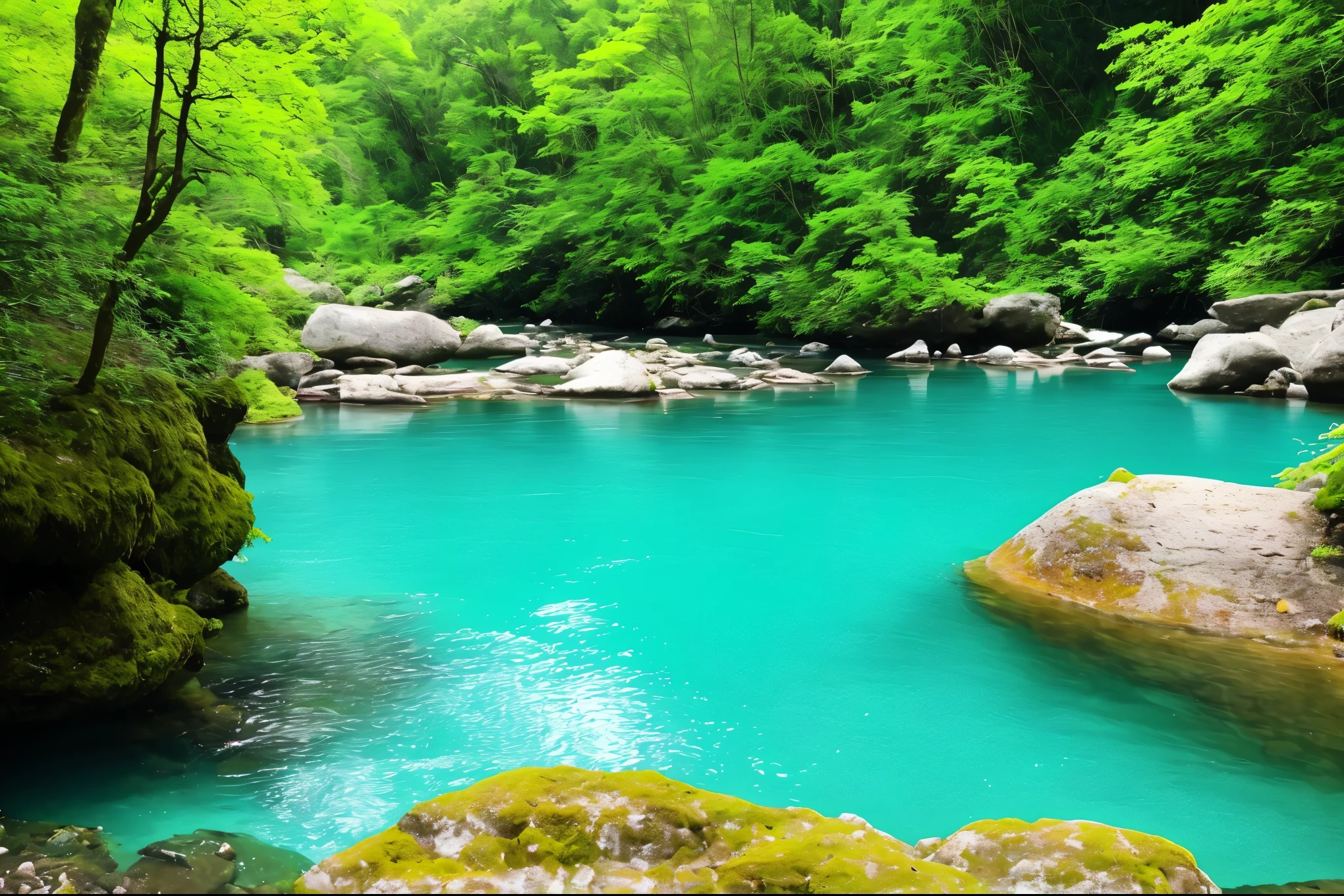 river with stunning water, peaceful and serene, blue and green water, beautiful place, very close to real nature, beautiful environment, green waters, mystical forest lagoon, magical environment, underground lake, beautiful nature, very very beautiful scenery, peaceful environment, very beautiful scenery