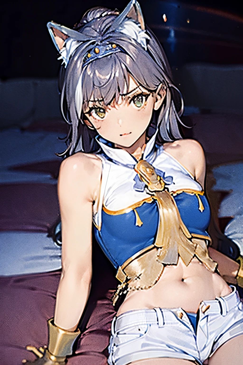 cipLucy, tiara, crop top, sleeveless, short shorts