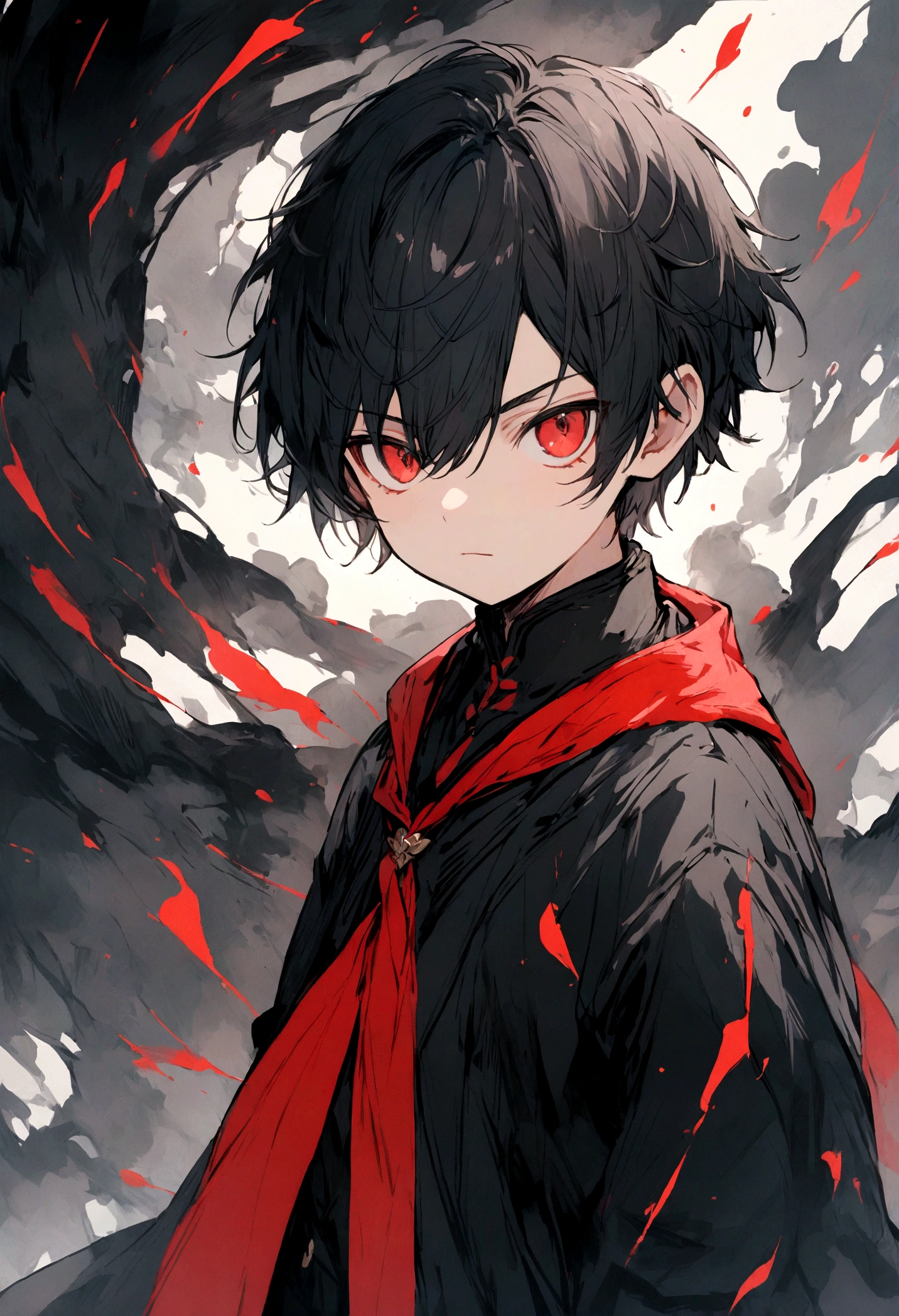 black hair boy with red eyes