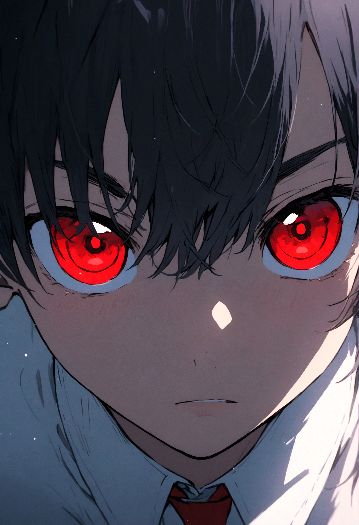 black hair boy with red eyes