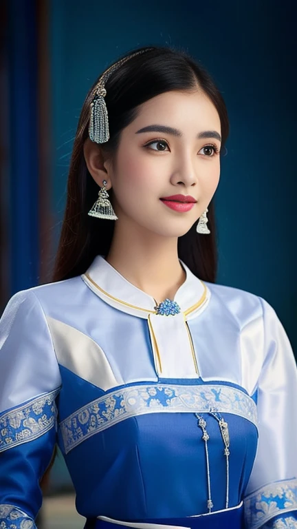 Aarav woman in blue dress, white blouse and blue tunic., Sukhothai set, Tailoring a suit according to tradition, traditional outfit, traditional beauty, traditional clothing, In Lammanh style, Niwan Chandra, traditional clothing, traditional clothing, Southeast Asia that has existed for a long time, According to Thawan Duchanee&#39;s style, Blue traditional dress, close-up of a woman in a black dress with a fro on her head., very large breasts, Gorgeous Chinese model, beautiful female model, beautiful female model, Beautiful Asian woman, beautiful korean girl, beautiful female model, Chinese women&#39;s bust size is 36., Photo of a thin young model, Chinese girl, beautiful asian girl, beautiful south korean women, Female model, 2 4 years old, beautiful korean girl