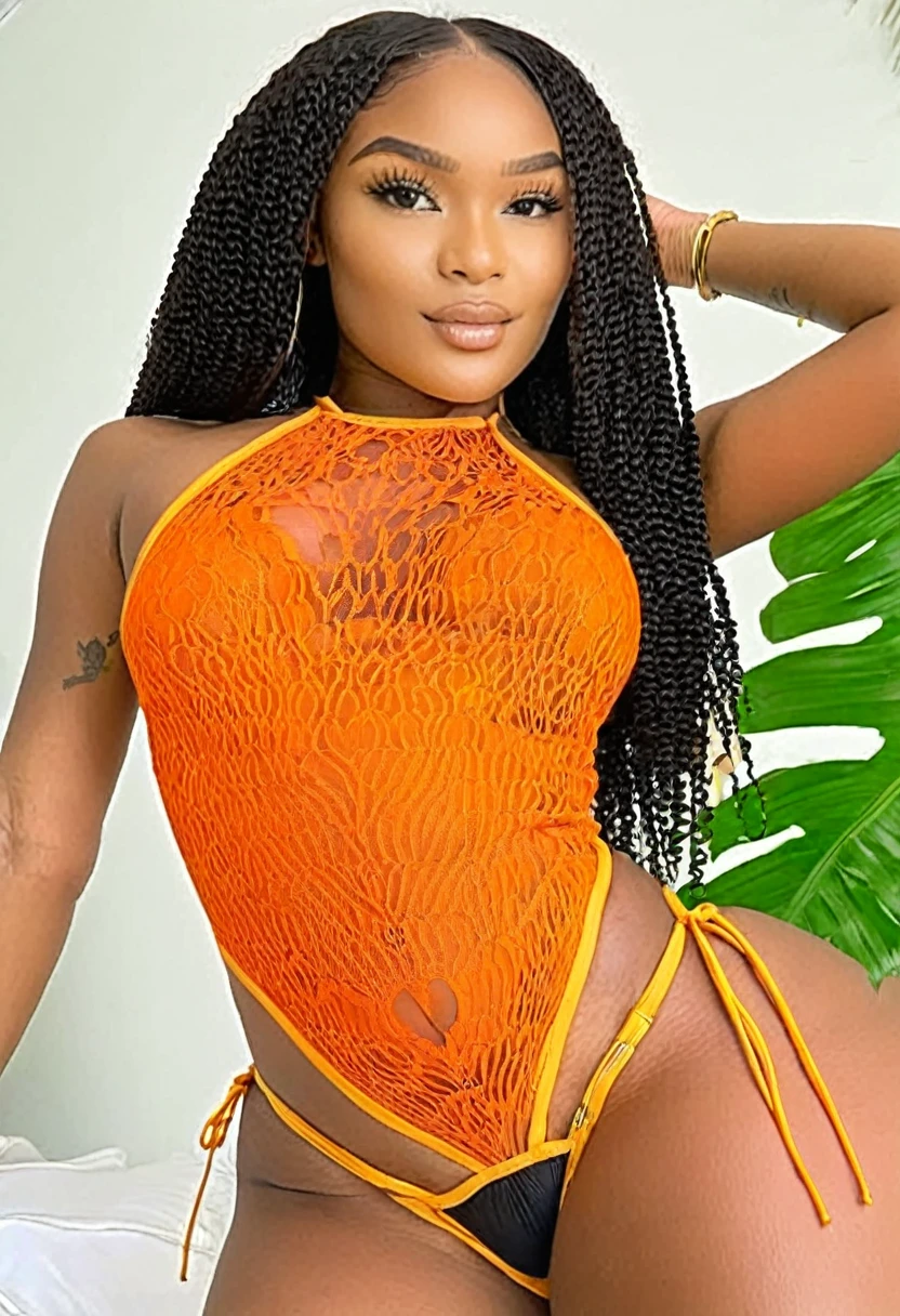 ((high quality:1.2)), Work of art, (8k), extremely detailed, ((High detail:1.2)) ((best resolution)), (Hotlexi woman), Solo, 24 year old African female, (thong bikini), (fix his hand to be anatomically correct), (extremely beautiful face:1.24), (Photo /medium:1.2)/,