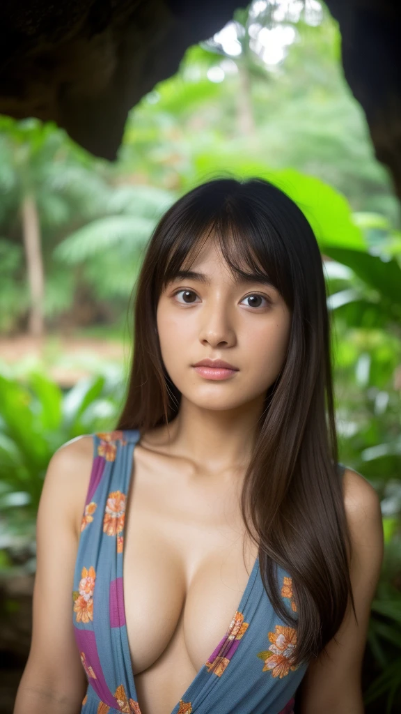 ((((((All Nude))))))((((((((Nipples、pubic hair))))))))1girl in,Very beautiful 16 year old Japan woman、beautidful eyes、cleavage of the breast、the wind、cloudy ash sky、It's raining a little、Body like a model、JumpHigh-level image quality、Top image quality、Looking at the camera、Focus on the eyealdives、shores、I found a cave in the jungle and went inside.I found a colorful bird
