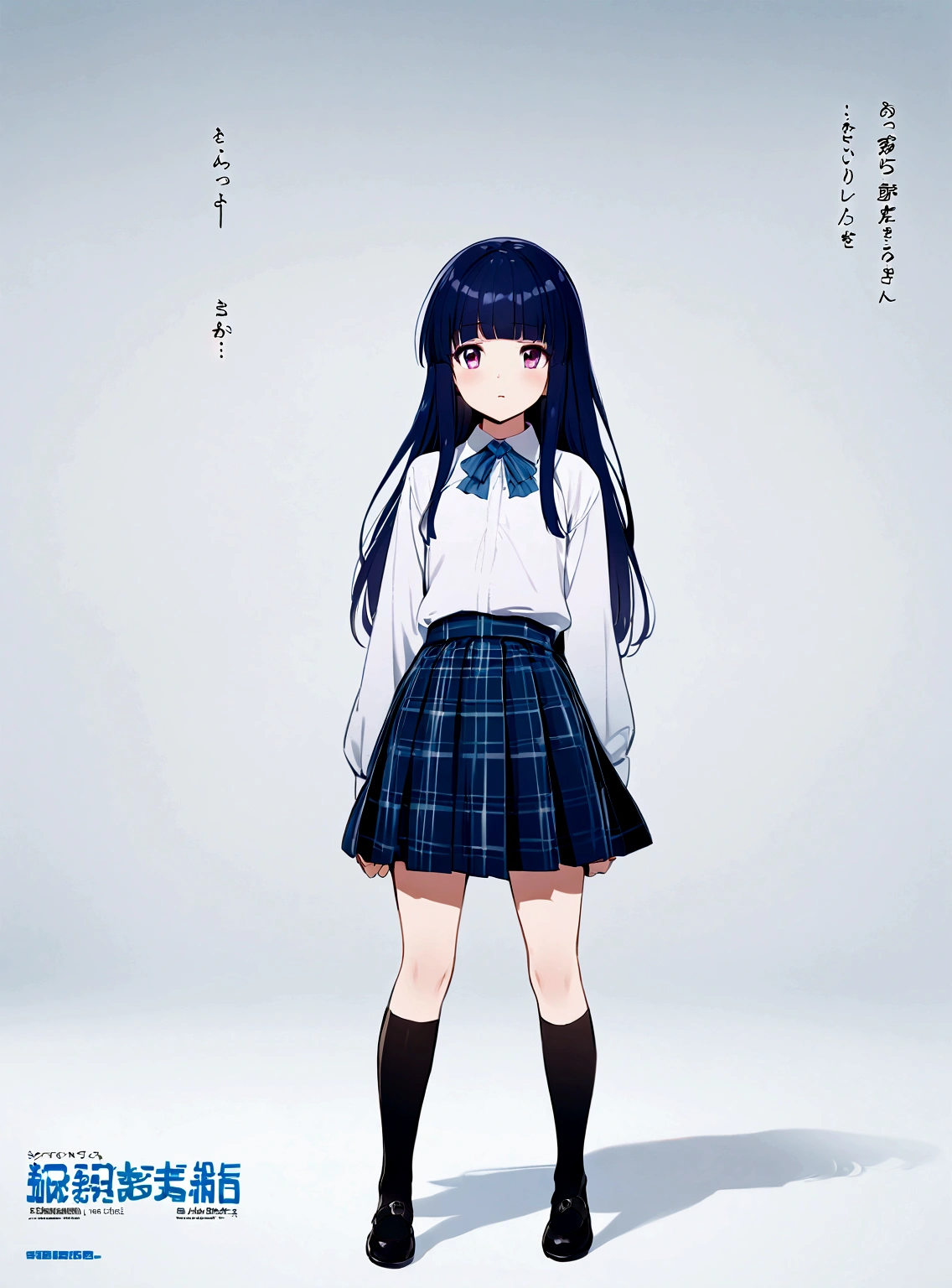 One girl, alone, Full Out Rika, cute, Blue Hair, Purple eyes, Long Hair, blunt bangs, bangs,