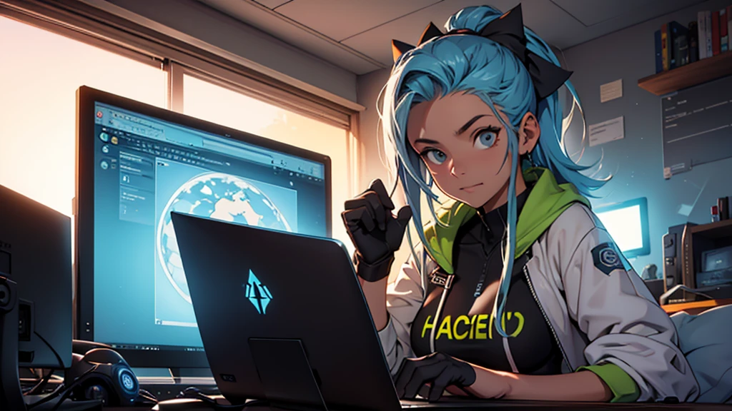 Uma garota de anos, hacker and rebel technology expert who fights against oppressive systems and for freedom of information. She is in her cozy and relaxing room