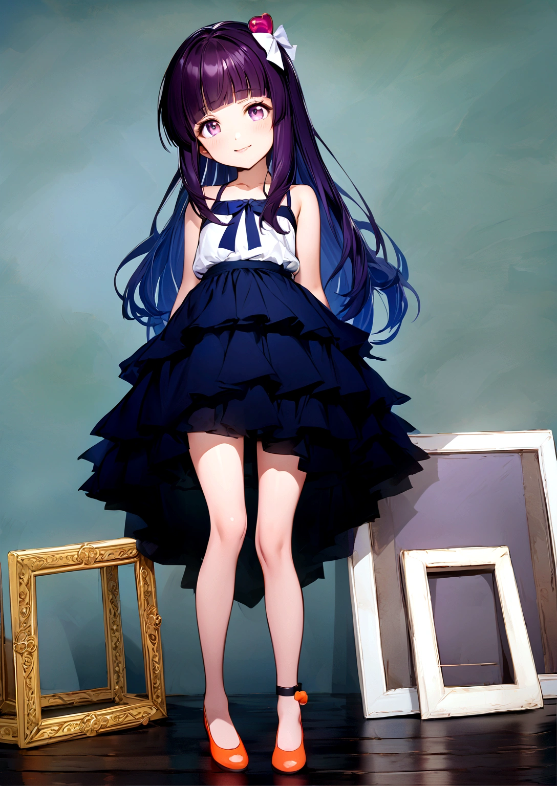 One girl, alone, Full Out Rika, cute, Blue Hair, Purple eyes, Long Hair, blunt bangs, bangs,