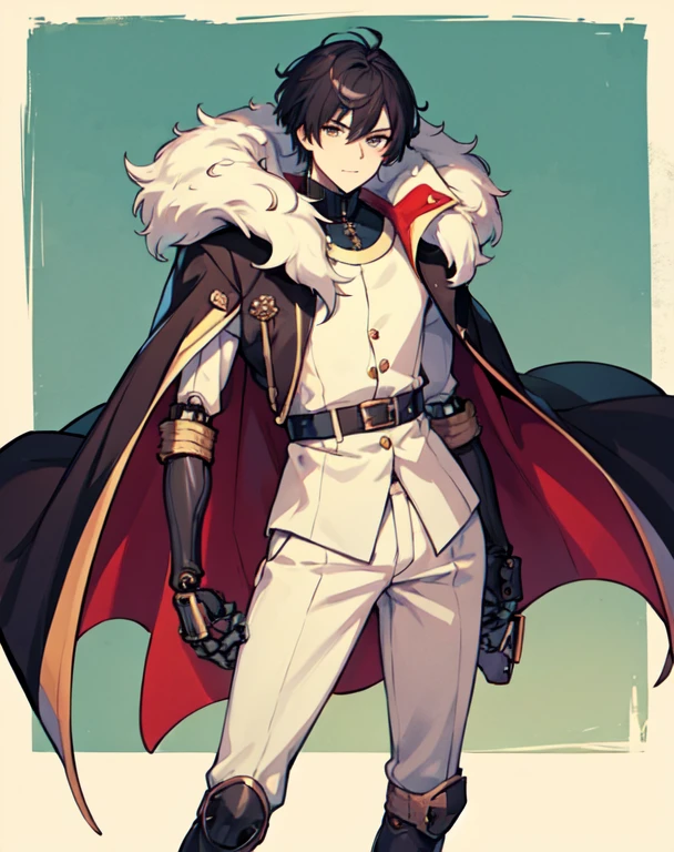 ,1 Male Adult , fur Coat , short hair, Mechanical arm, the duke,solo ,Medieval