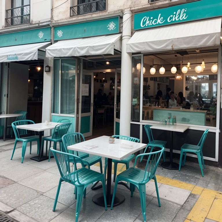 parte da frente de um restaurante chick turquesa e branco no brasil