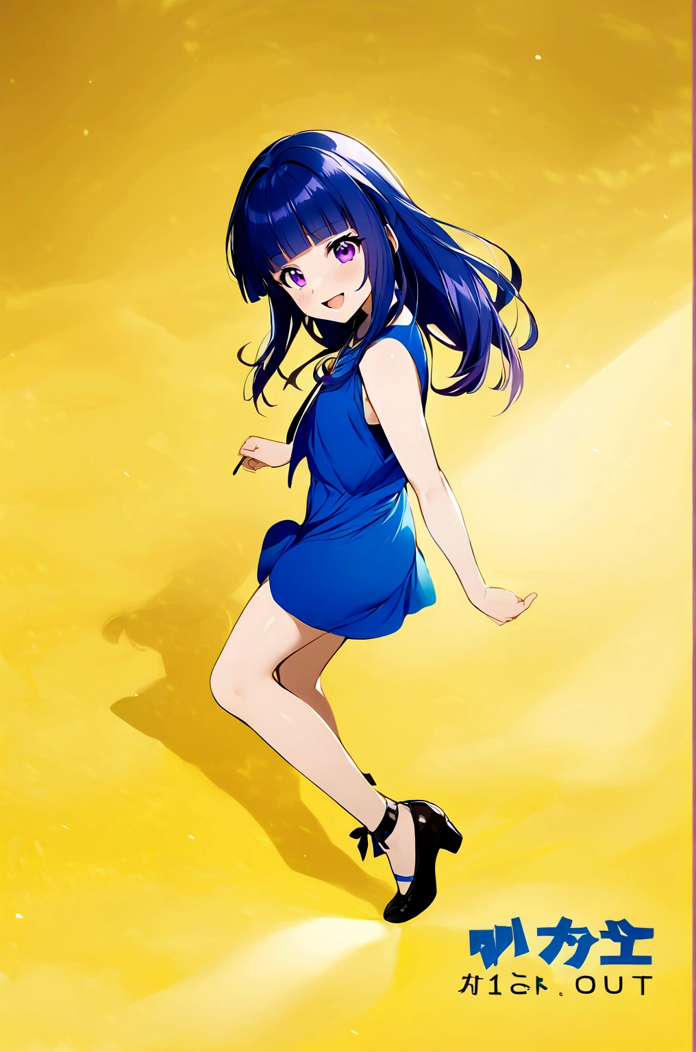 One girl, alone, Full Out Rika, cute, Blue Hair, Purple eyes, Long Hair, blunt bangs, bangs,