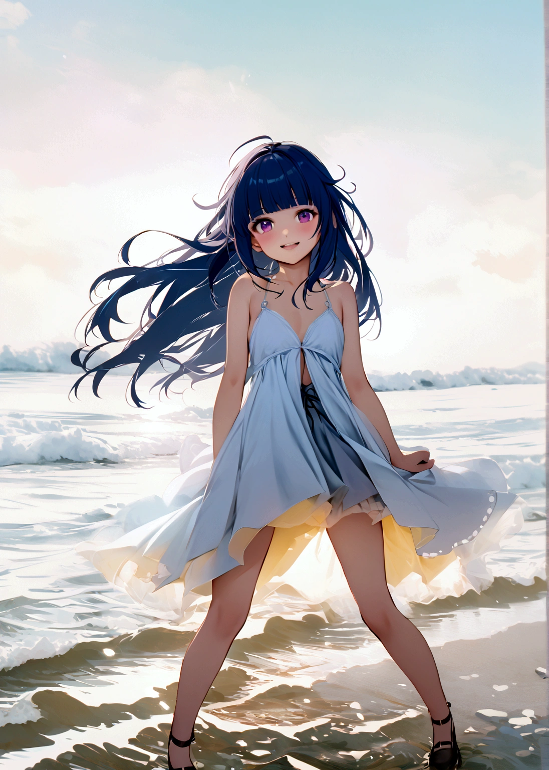 One girl, alone, Full Out Rika, cute, Blue Hair, Purple eyes, Long Hair, blunt bangs, bangs,