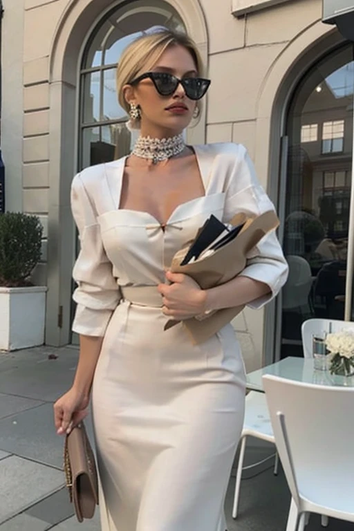 1fille, Robe, a, bijoux, usine, mis en pot_usine, court_cheveux, Seulement, Soleil_a, blanc_Robe, seins, blond_cheveux, foulard, sombre_peau, collier, sac, cheveux_bien, sombre-peauned_femelle, lips, blanc_couvre-chef, Soleilglasses, anneau, mature_femelle, handsac, perle_collier, Ancienne monnaie