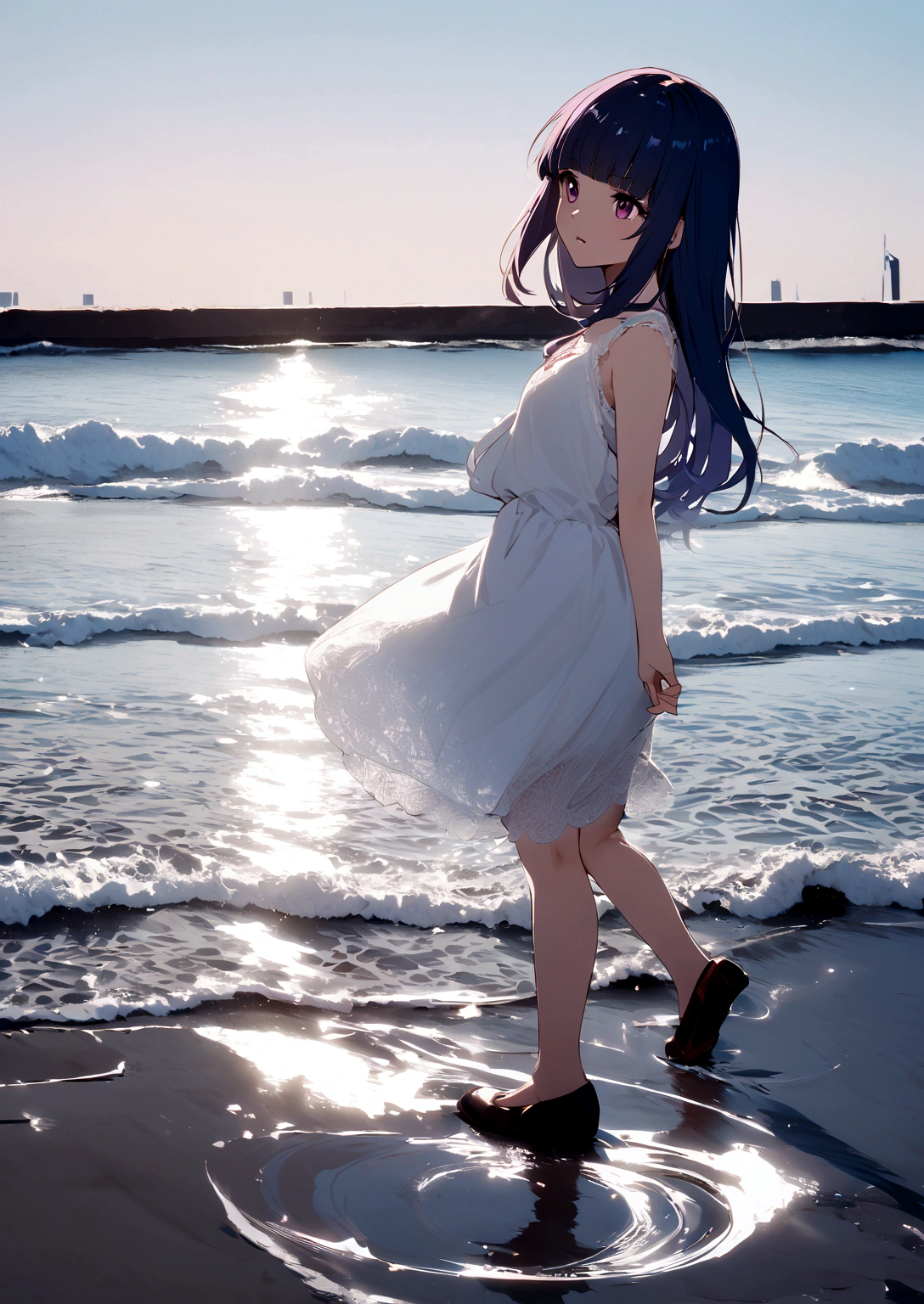 One girl, alone, Full Out Rika, cute, Blue Hair, Purple eyes, Long Hair, blunt bangs, bangs,