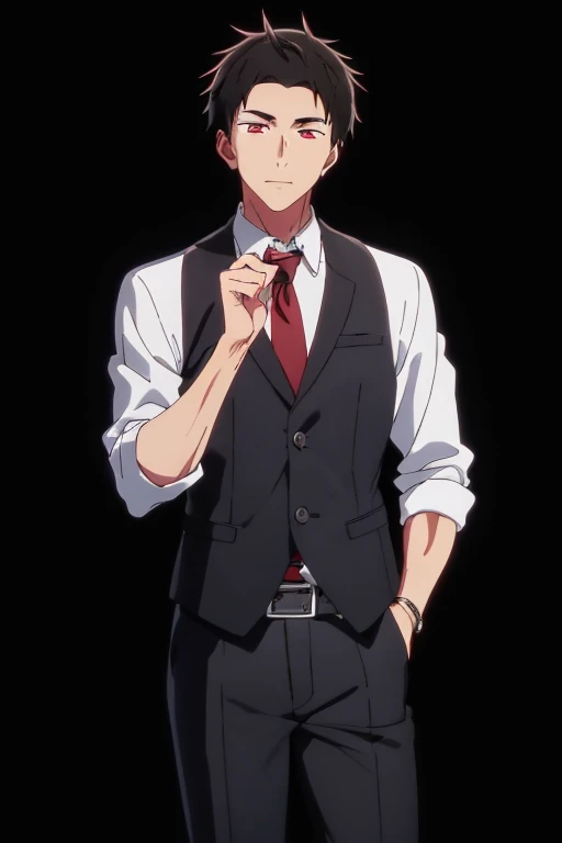 A very attraction and hot male student cool black spiky hair with attractive red lizard eyes, tall and muscular, he's a young actor so he's goodlooking