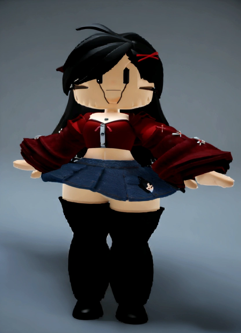 cartoon girl with black hair and red shirt holding a red shirt, , anime vtuber full body model, anime styled 3d, roblox avatar, render of a cute 3d anime girl, 3d anime girl, ( ( ( ( 3 d render ) ) ) ), casual pose, tifa, full body picture, rin tohsaka