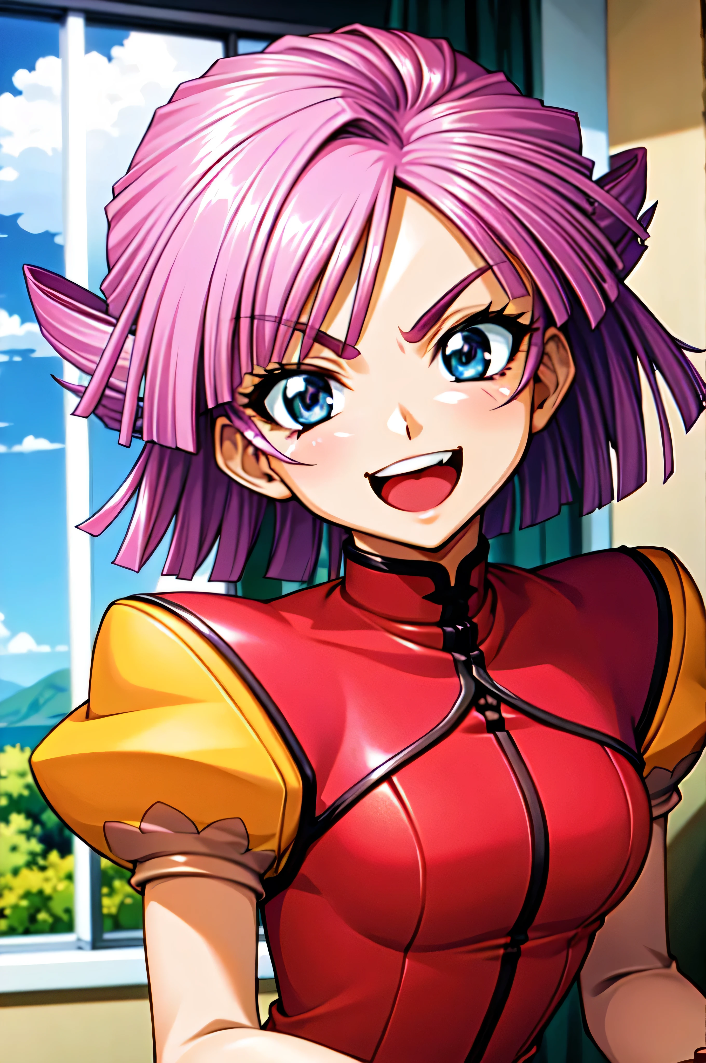 (best_quality 4K, 8K, High resolution, Masterpiece: 1.2), ultra detailed),from_below,(anime_screencap),(1girl,solo),dynamic_angle,very evil_smile worst,very evil laugh at,tis,shadeded_face,worst sadistic,smile worst,,bob short hair,,upper body,looking at viewer,two hands,