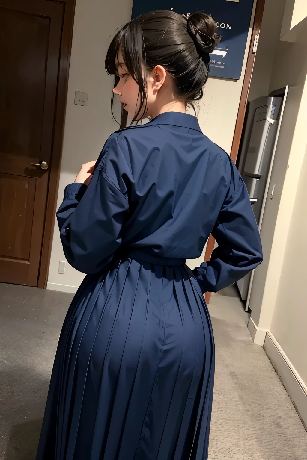 Pleated long skirt She stuck out her big ass Navy blue sailor suit The shape of the butt