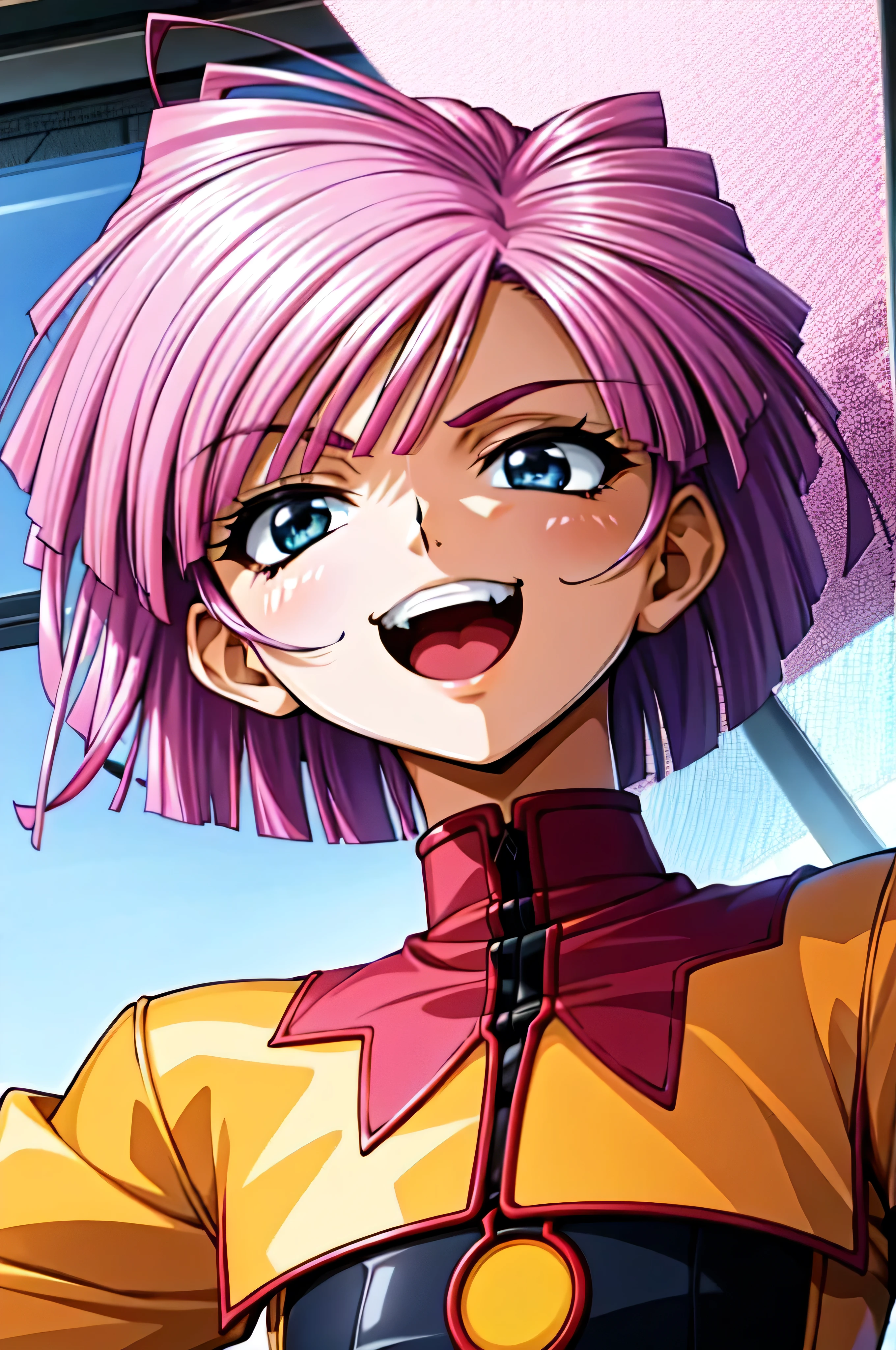 (best_quality 4K, 8K, High resolution, Masterpiece: 1.2), ultra detailed),from_below,(anime_screencap),(1girl,solo),dynamic_angle,very evil_smile worst,very evil laugh at,tis,shadeded_face,worst sadistic,smile worst,,bob short hair,,upper body,looking at viewer,two hands,