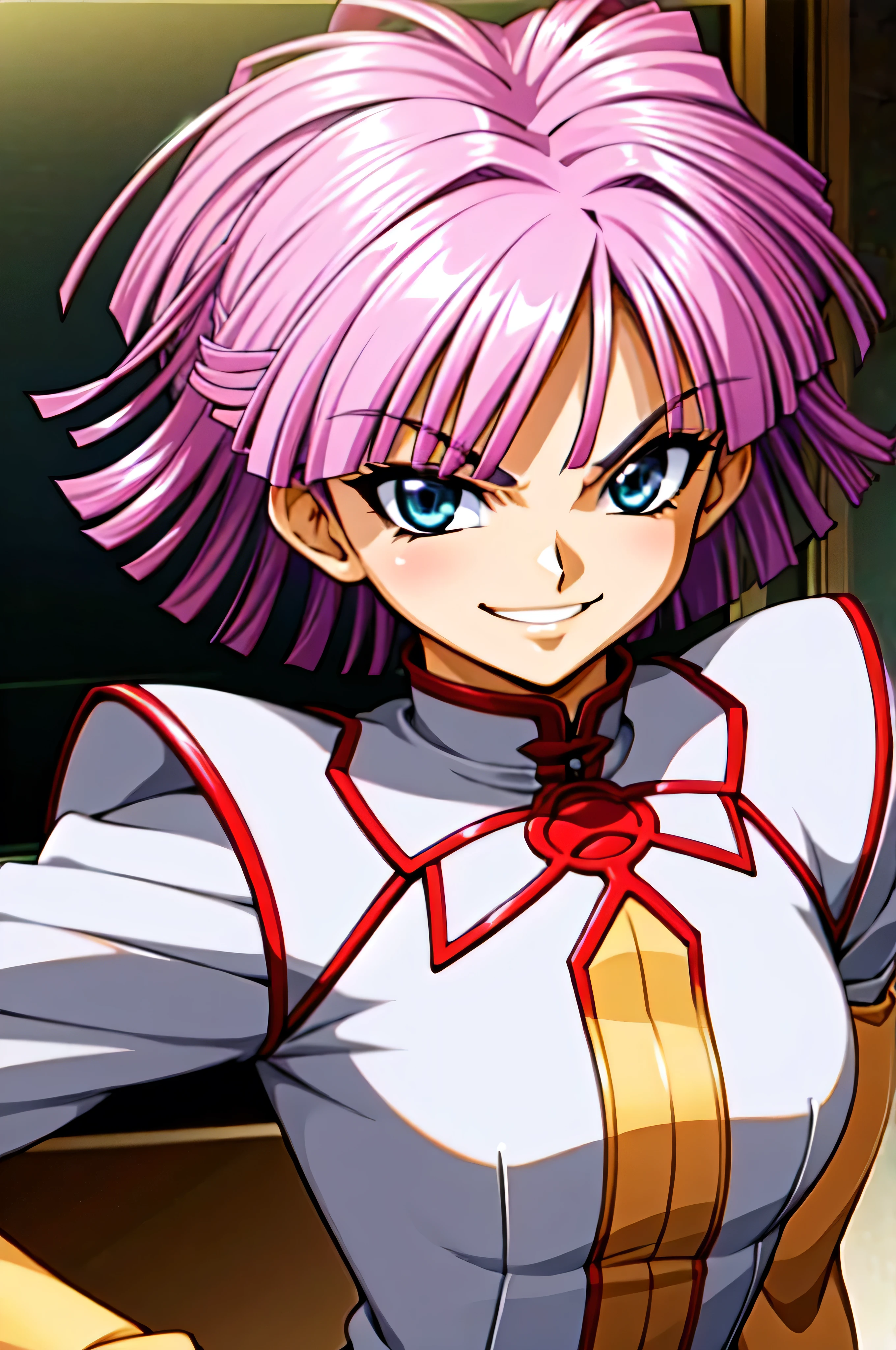 (best_quality 4K, 8K, High resolution, Masterpiece: 1.2), ultra detailed),from_below,(anime_screencap),(1girl,solo),dynamic_angle,very evil_smile worst,worst evil laugh at,tis,shadeded_face,worst sadistic,smile worst,,bob short hair,,upper body,looking at viewer,two hands,