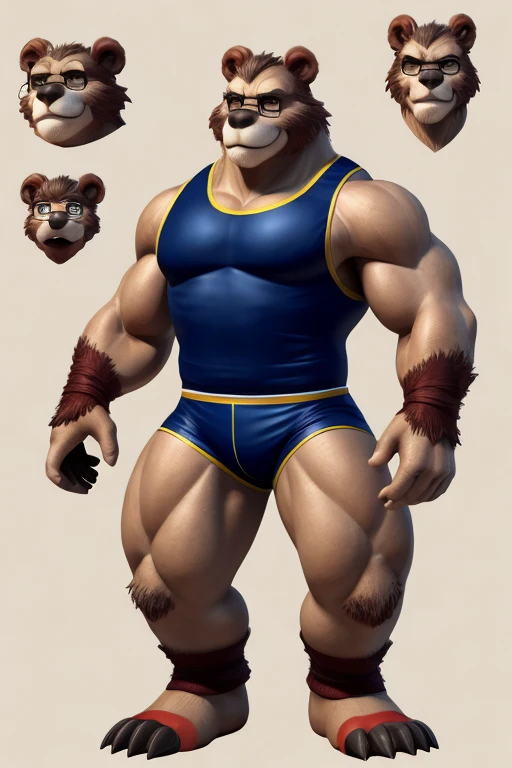Furry urso, （（tmasterpiece）），（（（best qualtiy））），（CharacterDesignSheet，Same role，frontage，Lateral face，on  back），araffe com barba e bigode segurando um espeto de carne, musculoso, big butcher man posing scarily, papai que, corpo robusto e encorpado, Personagem 3D, Personagem 3D, Rasputin como personagem Grubhub, Atarracado, 3 d character render, um personagem baseado em um haggis, macho, muscular character ，solo，Short black ，tmasterpiece，best qualtiy，looking around a corner，full bodyesbian，A detailed，ssmile，sport outfit，Wearing a black sports vest，Glasses as an accessory，charturnbetalora，concept-art，concept art of character，Character sketches，reference sheet，Role table，（simplebackground，white backgrounid： 1.3), gesturing with hands towards the viewer, communicating with hands,
